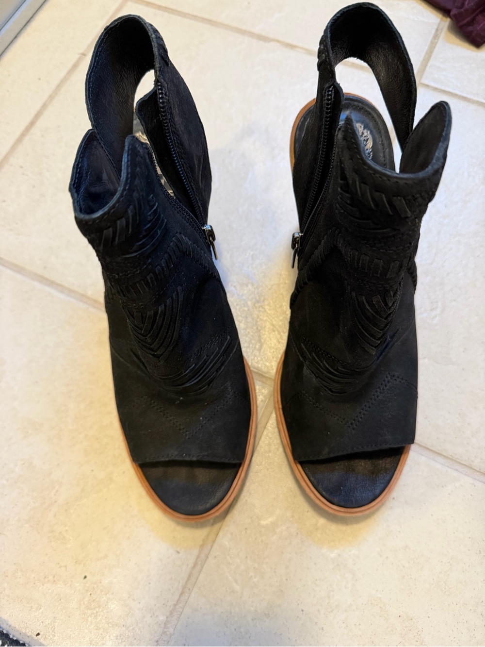 Vince Camuto Black Suede Open-Toe Ankle Booties